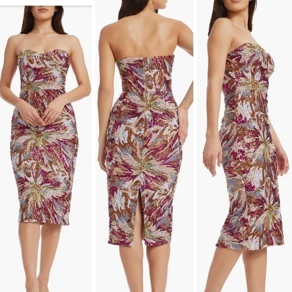 New Dress The Population Irina Sequin Strapless Dress Multi Color Size Xl